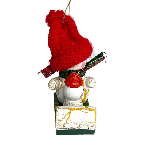 Vintage Wooden Snowmen Sledding Christmas Ornament - Picture 8 of 10